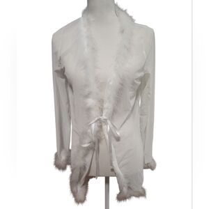 Windsor White Sheer Feathered‎ Lingerie Cover Up Nwt One Size